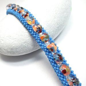 Hand Woven boro teardrop glass bracelet